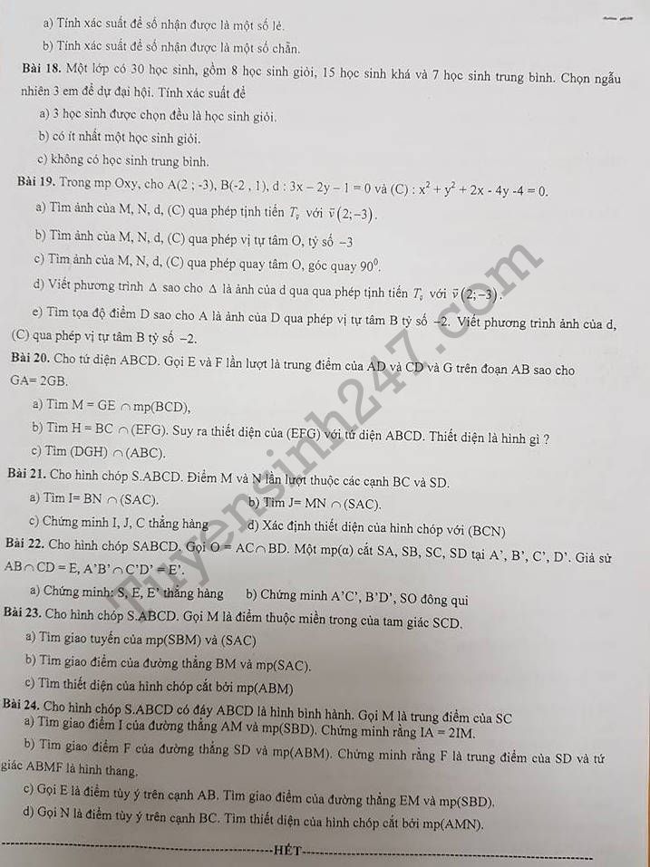 De cuong on tap hoc ki 1 lop 11 mon Toan 2017 - THPT Dai Mo