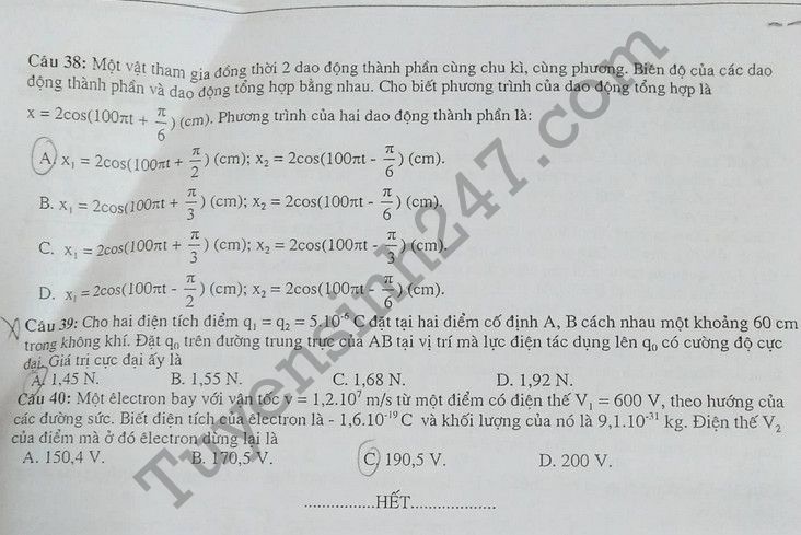 De thi thu THPTQG mon Ly 2018 - THPT Chuyen Lam Son lan 1