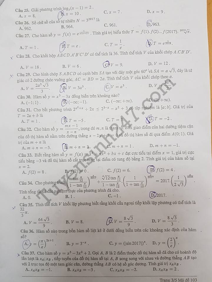 De thi hoc ki 1 lop 12 mon Toan 2017 - 2018 THPT Luong The Vinh