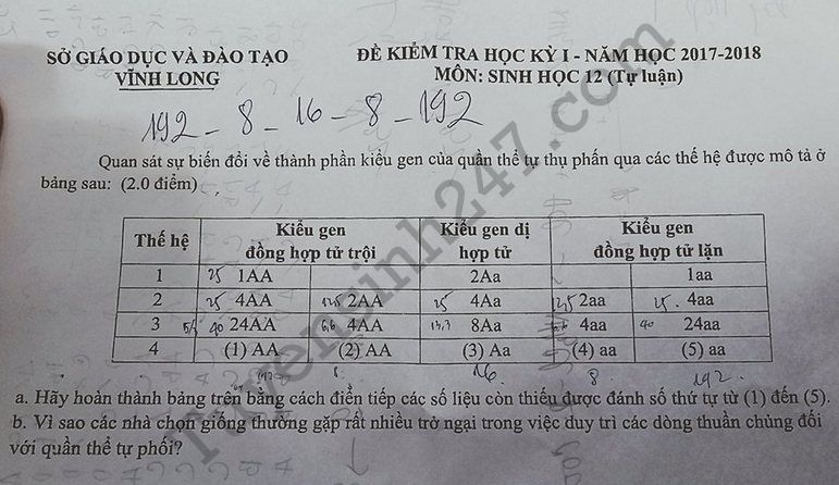 De kiem tra ki 1 lop 12 mon Sinh nam 2017 - So GD Vinh Long