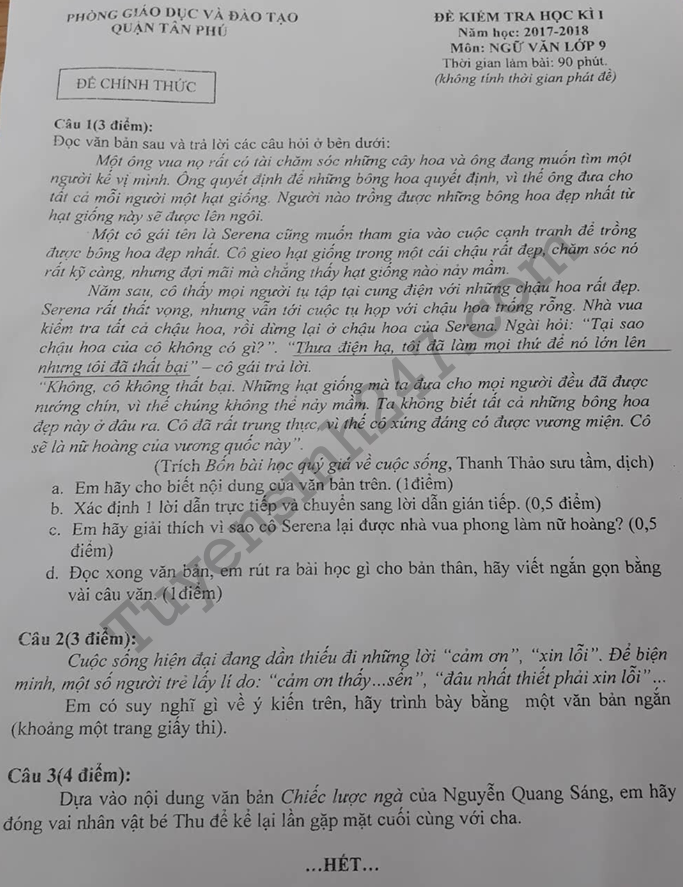 De thi ki 1 mon Van lop 9 - Quan Tan Phu 2017