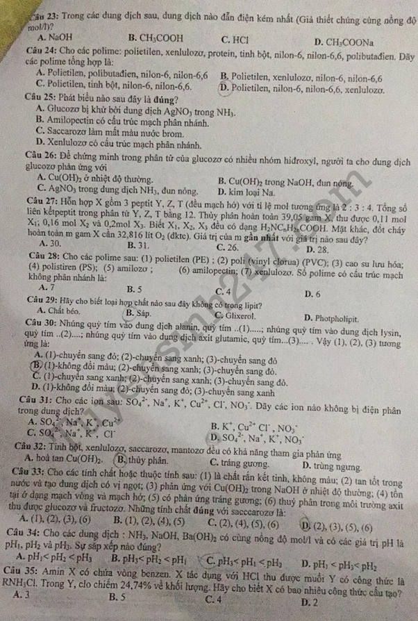 De thi thu THPTQG mon Hoa 2018 - THPT Chuyen Luong Van Tuy lan 1