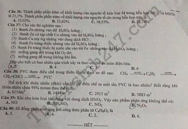 De thi thu THPTQG mon Hoa 2018 - THPT Chuyen Luong Van Tuy lan 1