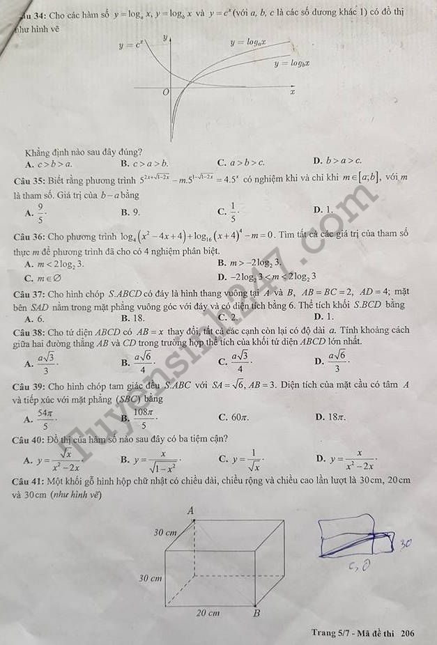 De thi hoc ki 1 lop 12 mon Toan THPT Chu Van An 2017 - 2018
