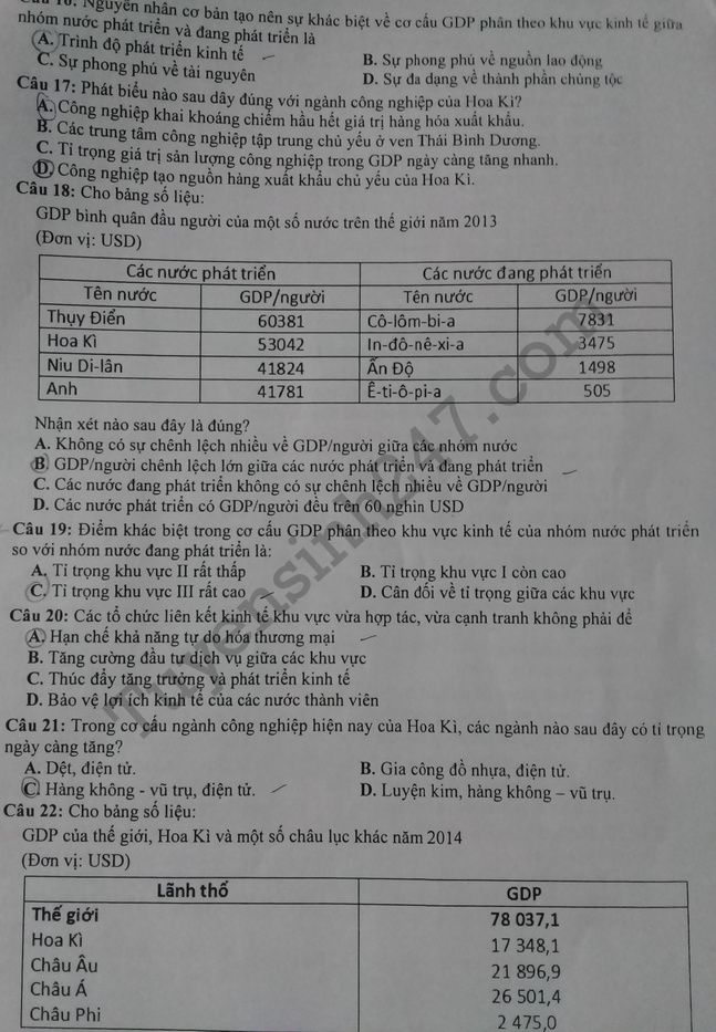 De thi ki 1 lop 11 mon Dia nam 2017 - 2018 Chuyen Nguyen Quang Dieu