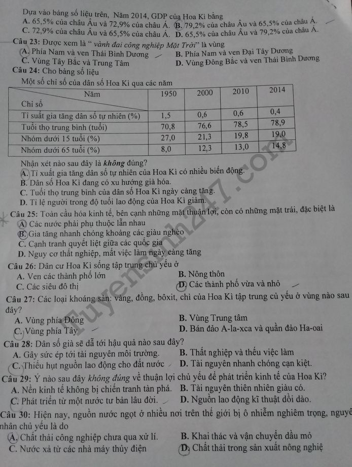 De thi ki 1 lop 11 mon Dia nam 2017 - 2018 Chuyen Nguyen Quang Dieu