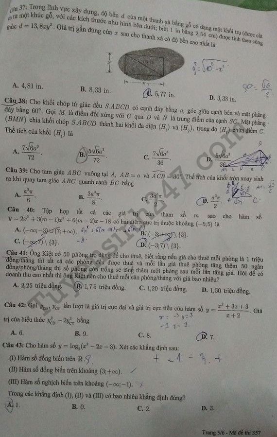Dap an de thi ki 1 lop 12 mon Toan So GD Can Tho 2017 - 2018