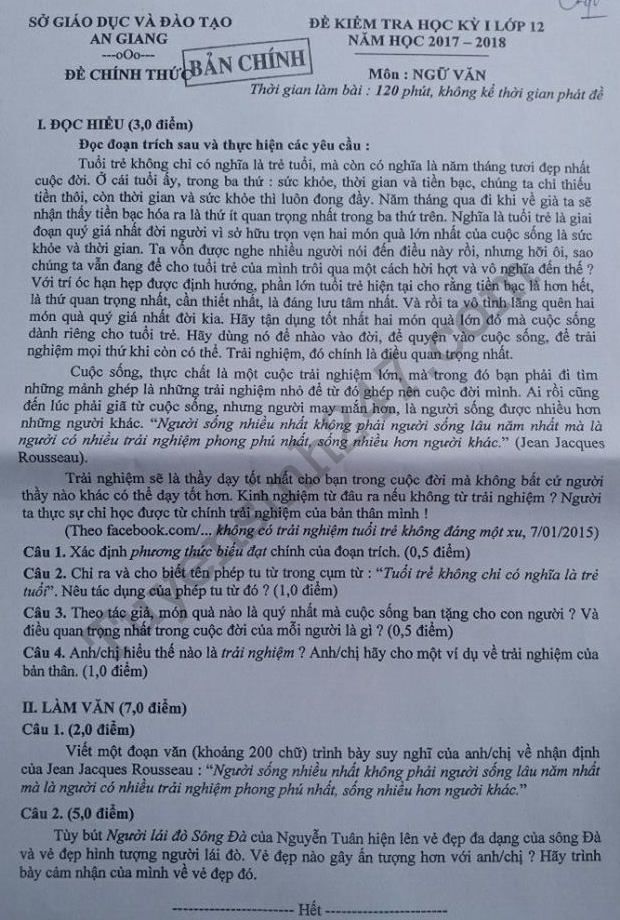De thi ki 1 lop 12 mon Van So GD An Giang 2017 - 2018