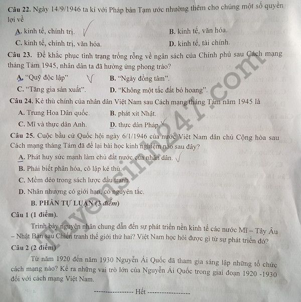 De thi ki 1 lop 12 mon Su nam 2017 - So GD Bac Giang