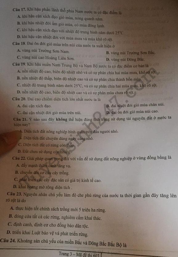 De thi ki 1 lop 12 mon Dia So GD Bac Giang 2017 - 2018