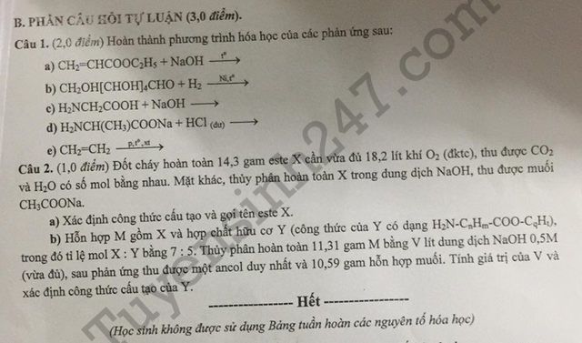 De thi ki 1 lop 12 mon Hoa So GD Bac Giang 2017 - 2018