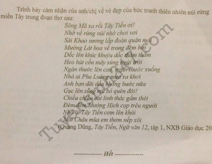 De thi hoc ki 1 lop 12 mon Van - So GD Thua Thien Hue 2017