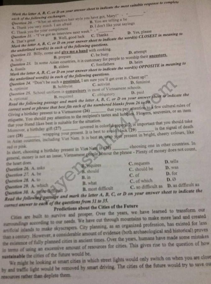 De thi ki 1 lop 12 mon Anh - So GD Bac Giang 2017 - 2018