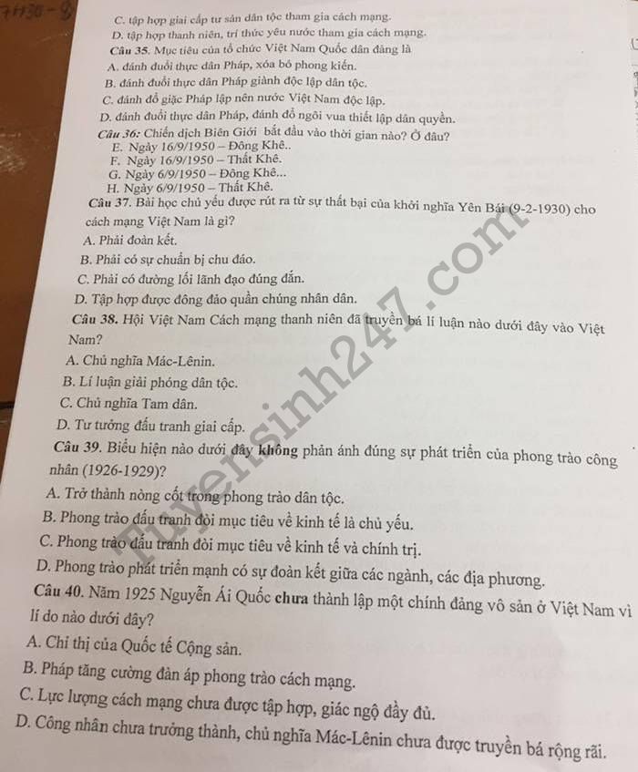 De thi ki 1 lop 12 mon Su THPT Cao Phong 2017