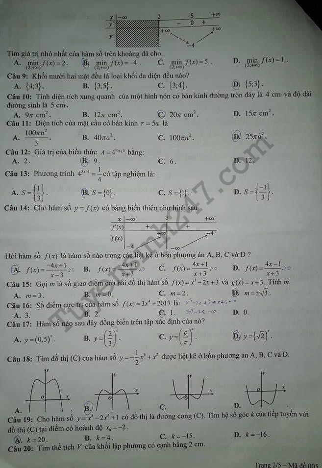De thi ki 1 lop 12 mon Toan So GD Kien Giang nam 2017 - 2018