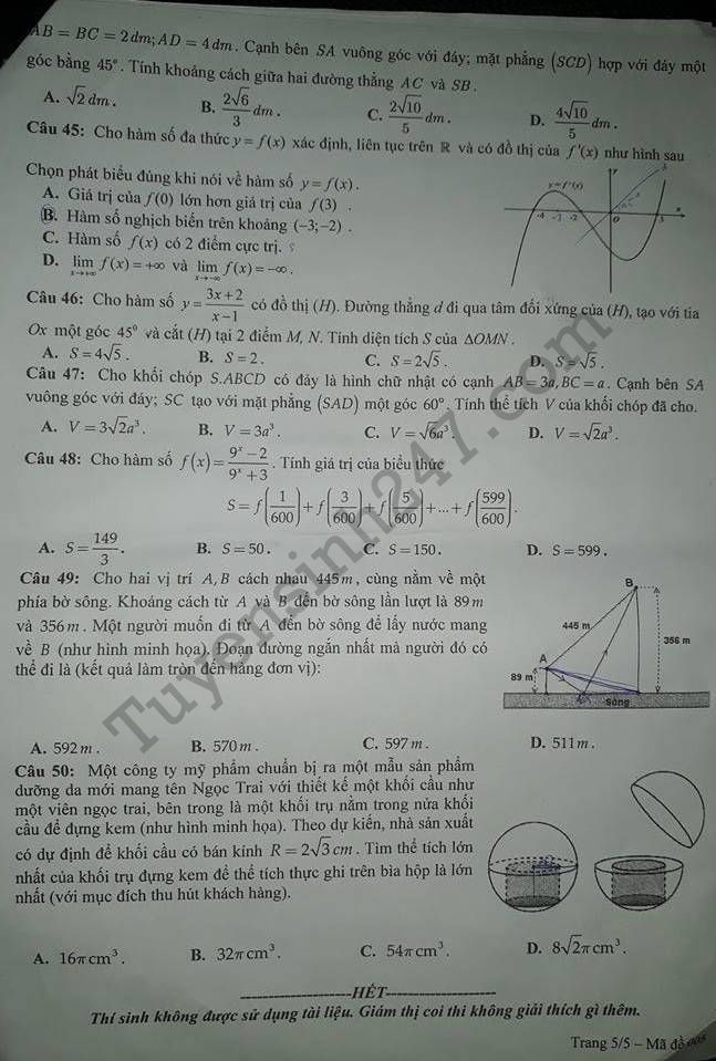 De thi ki 1 lop 12 mon Toan So GD Kien Giang nam 2017 - 2018