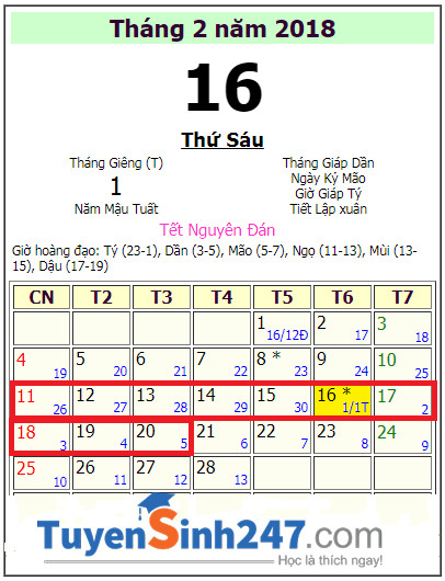 Lich nghi tet Nguyen Dan 2018 cua hoc sinh Ha Noi