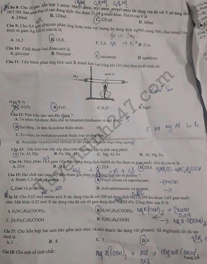 De thi ki 1 lop 12 mon Hoa nam 2017 - 2018 THPT Son My
