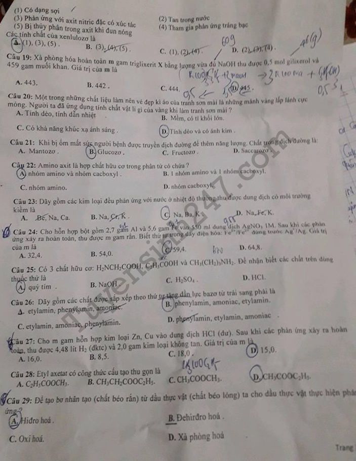 De thi ki 1 lop 12 mon Hoa nam 2017 - 2018 THPT Son My