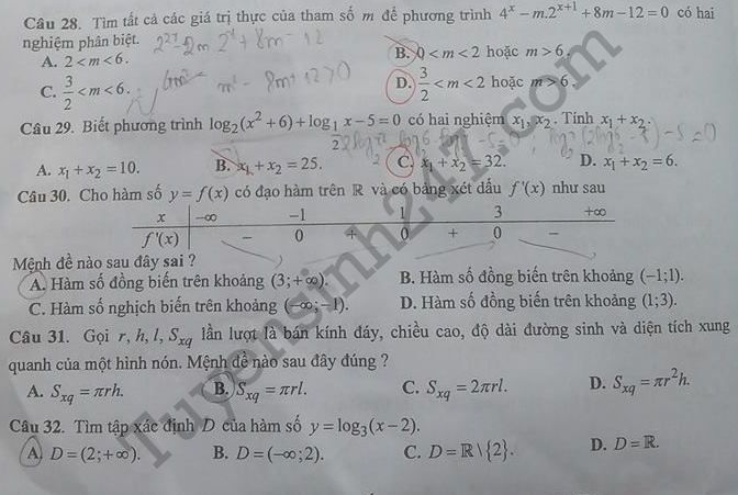 De thi ki 1 lop 12 mon Toan - So GD Quang Nam 2017