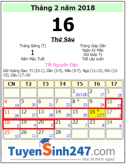 Lich nghi tet Nguyen Dan 2018 hoc sinh Dong Thap