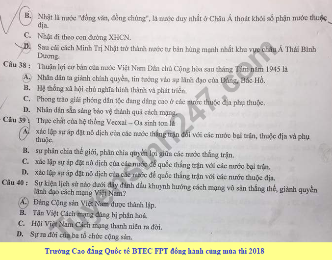 De thi thu THPTQG mon Su THPT Chuyen Thai Nguyen 2018 lan 1