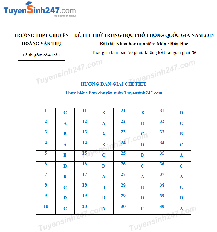 De thi thu THPTQG mon Hoa 2018 - Chuyen Hoang Van Thu
