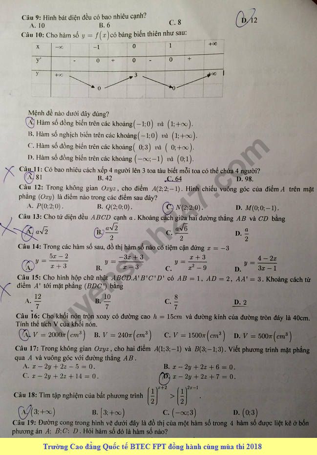 De thi thu THPT Quoc gia mon Toan 2018 Chuyen Le Quy Don lan 2