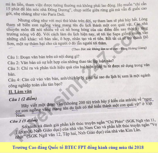 De thi thu THPTQG mon Van 2018 Chuyen Su pham Ha Noi lan 1