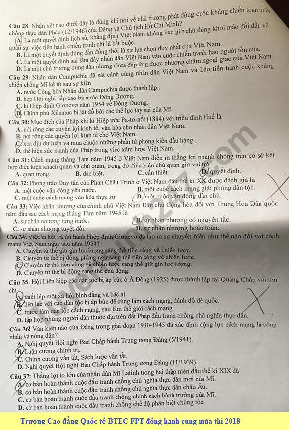 De thi thu THPTQG mon Su Chuyen Bac Giang 2018