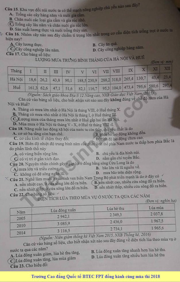 De thi thu THPT Quoc gia mon Dia Chuyen Le Quy Don lan 2 2018
