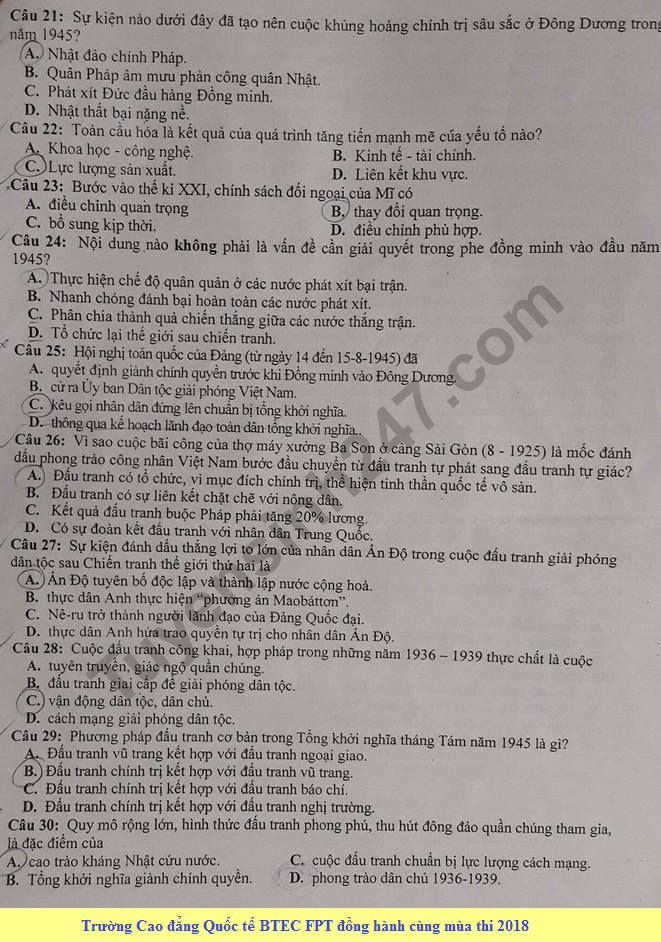 De thi thu THPT Quoc gia mon Su Chuyen Le Quy Don 2018 lan 2