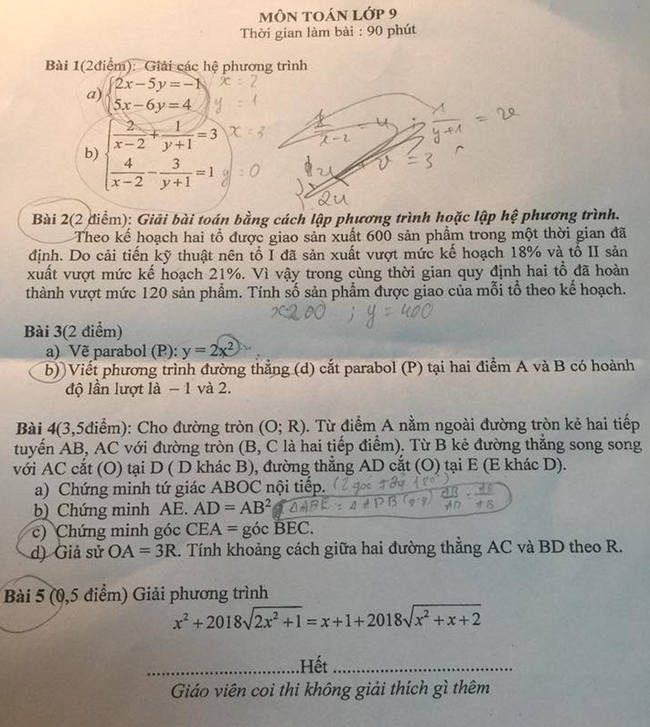 De thi giua ki 2 lop 9 mon Toan 2018 - THCS Le Quy Don