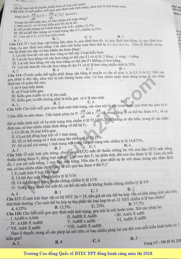 De thi thu THPT Quoc gia mon Sinh 2018 Chuyen KHTN lan 2