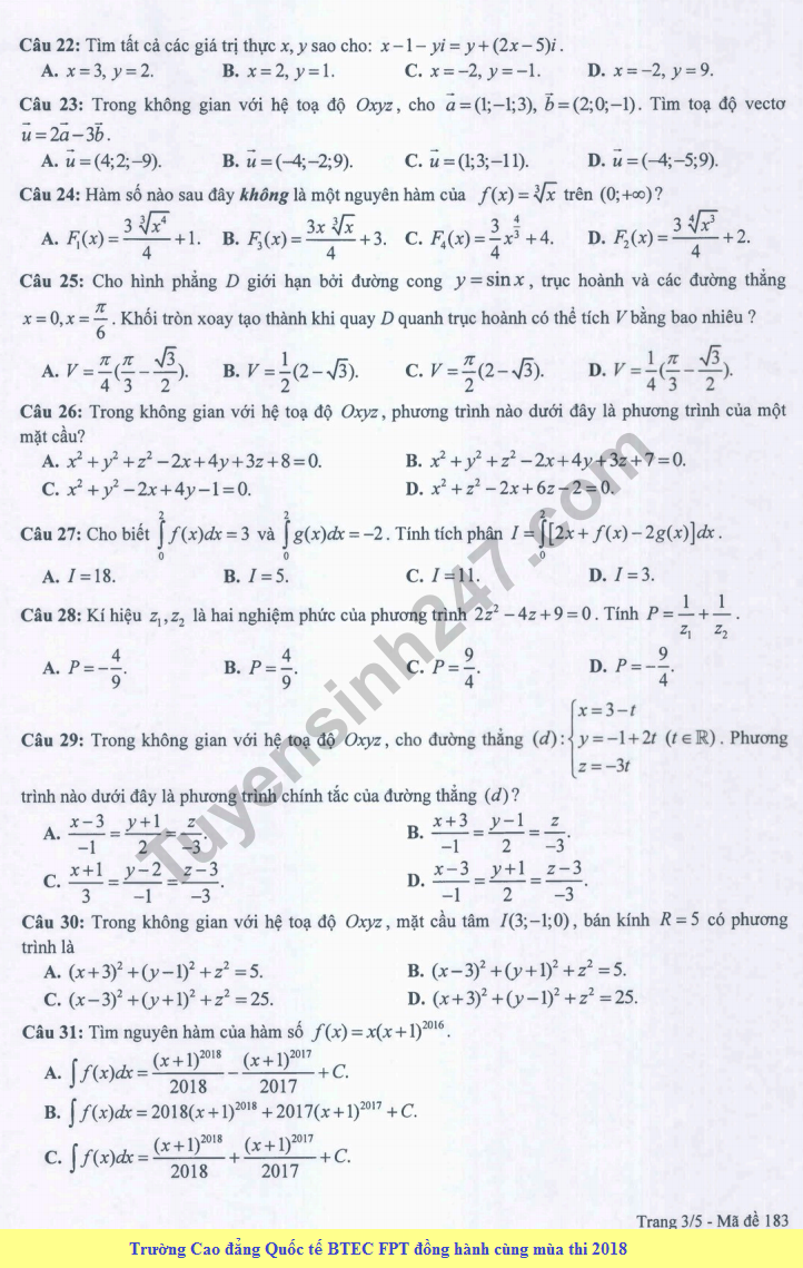 De thi hoc ki 2 lop 12 mon Toan 2018 - So GD Dong Thap