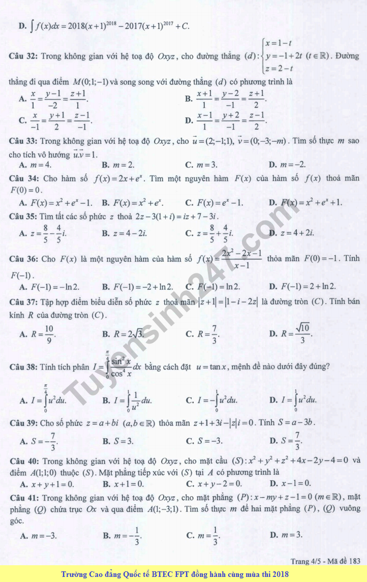 De thi hoc ki 2 lop 12 mon Toan 2018 - So GD Dong Thap