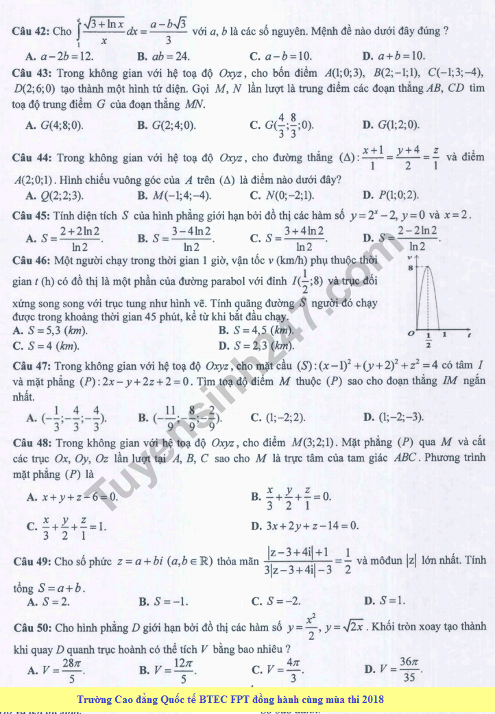 De thi hoc ki 2 lop 12 mon Toan 2018 - So GD Dong Thap