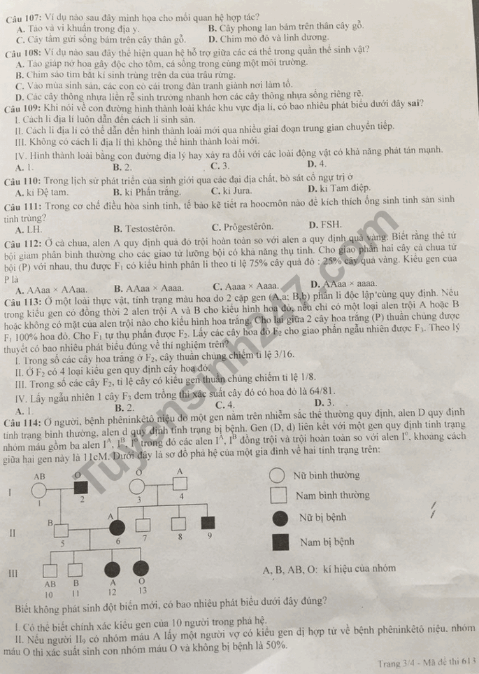 De thi hoc ki 2 lop 12 mon Sinh 2018 - So GD Nam Dinh