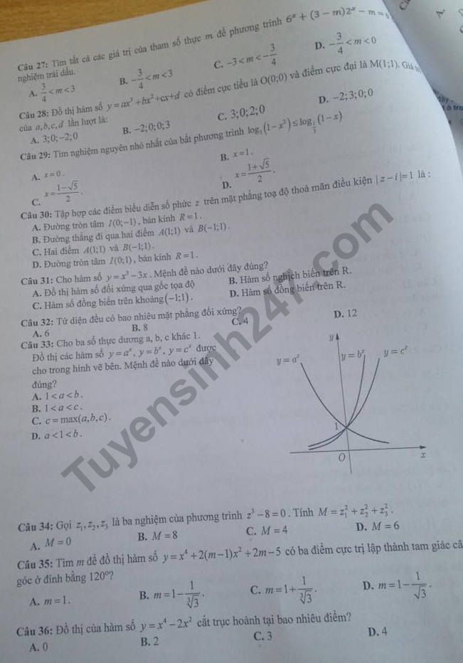 De thi ki 2 lop 12 mon Toan 2018 - THPT Tu Lap