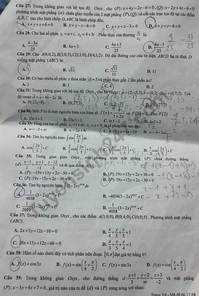 De thi ki 2 lop 12 mon Toan 2018 - THPT Ha Huy Tap