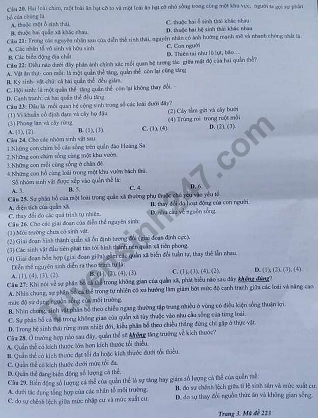 De thi ki 2 lop 12 mon Sinh 2018 - THPT Lang Giang so 1
