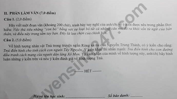 De thi ki 2 lop 12 mon Van - THPT Duong Van Duong 2018