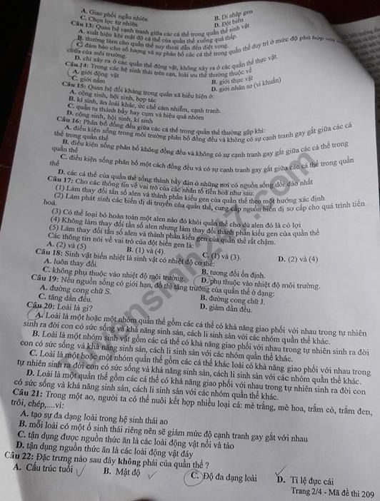 De thi ki 2 lop 12 mon Sinh - THPT Que Vo so 2 nam 2018