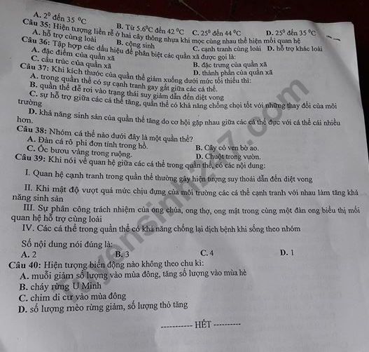 De thi ki 2 lop 12 mon Sinh - THPT Que Vo so 2 nam 2018