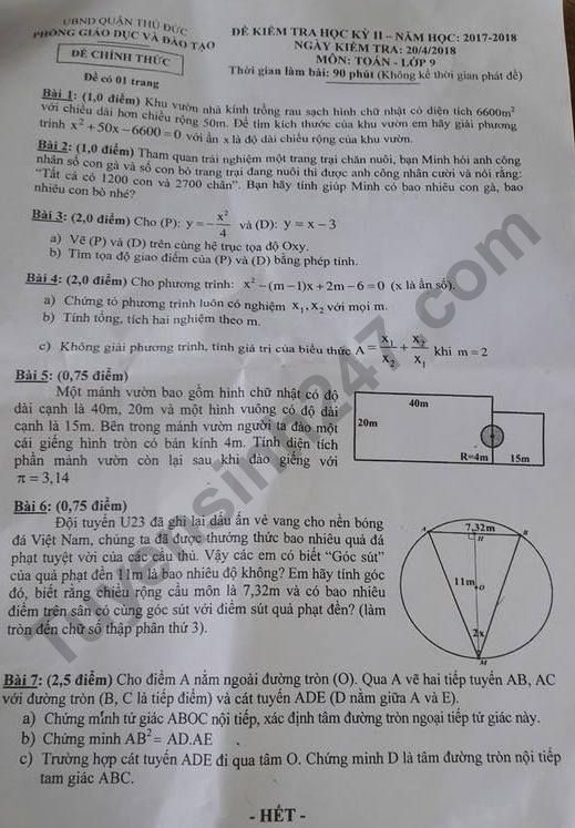De thi ki 2 lop 9 mon Toan Quan Thu Duc 2018