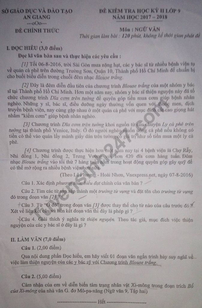 De thi ki 2 lop 9 mon Van - So GD An Giang 2018