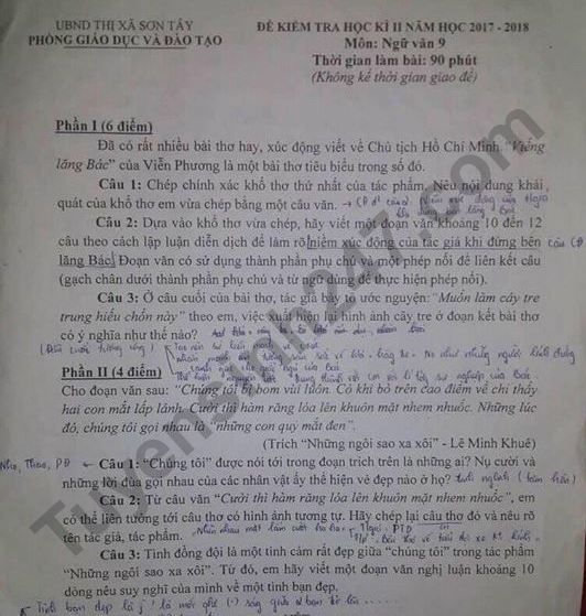 De thi hoc ki 2 lop 9 mon Van 2018 - Son Tay