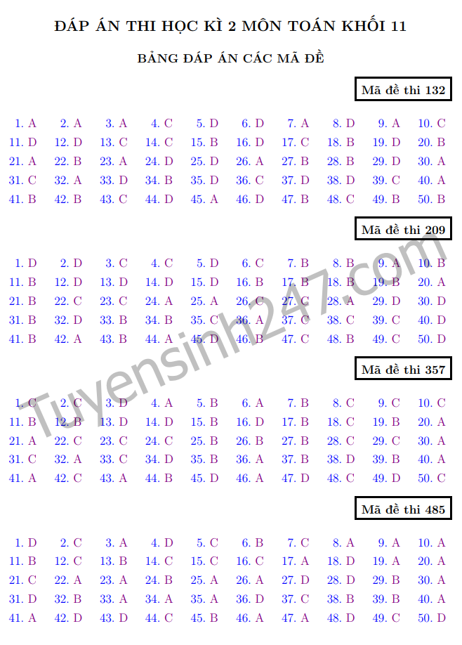 De thi hoc ki 2 lop 11 mon Toan 2018 - THPT Tran Bien