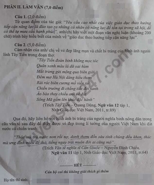 De thi hoc ki 2 lop 12 mon Van nam 2018 - So GD Soc Trang