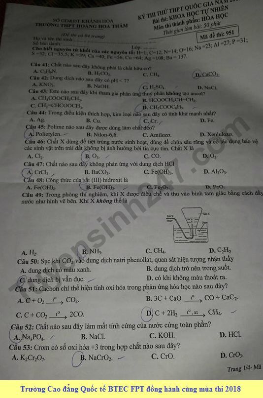 De thi thu THPT QG mon Hoa nam 2018 - THPT Hoang Hoa Tham